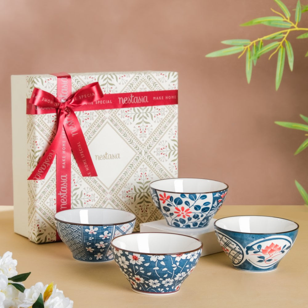 Japanese Porcelain Soup Bowls and Chopsticks Gift Set, Cherry Blossom  Sakura Pattern Rice Bowls, Blue Color Ramen Bowl, Set of 2, Made in Japan -  Japan Bargain Inc