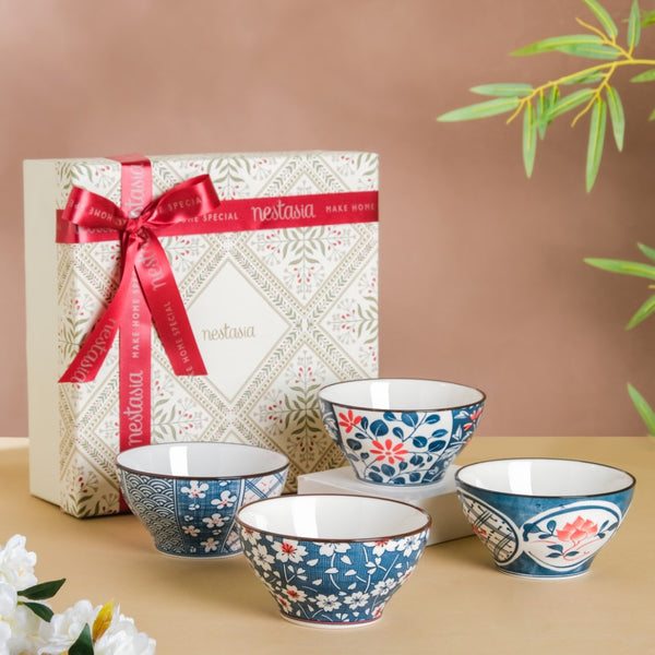 Floral Snack Bowl Set Of 4 With Gift Box