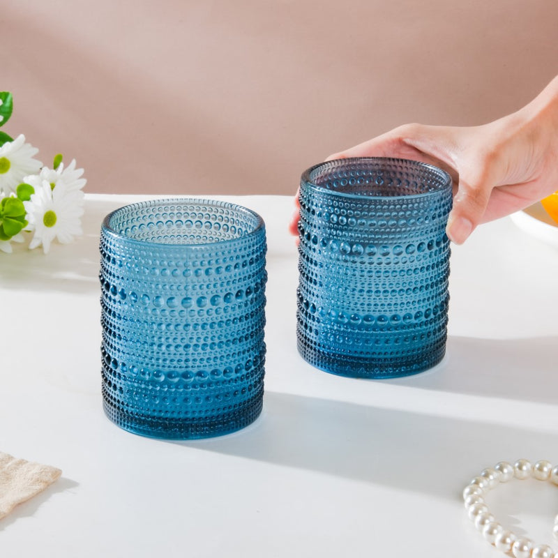 Bubble Patterned Glass Blue Set Of 6 250ml