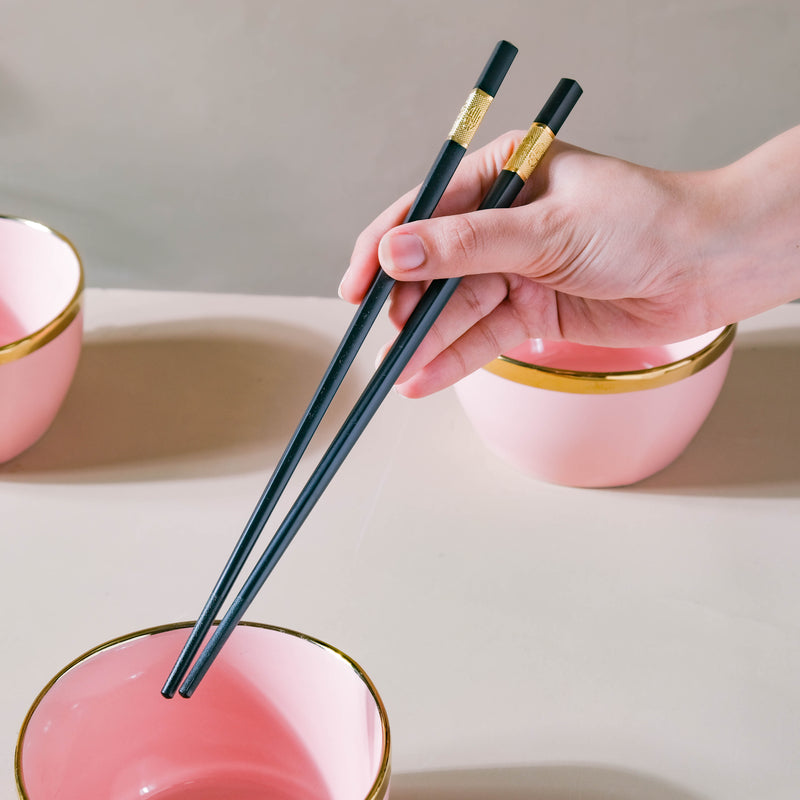 Petunia Pink Snack Bowl Set Of 4 With Chopsticks And Soup Spoons - Bowl, soup bowl, ceramic bowl, snack bowls, curry bowl, popcorn bowls | Bowls for dining table & home decor