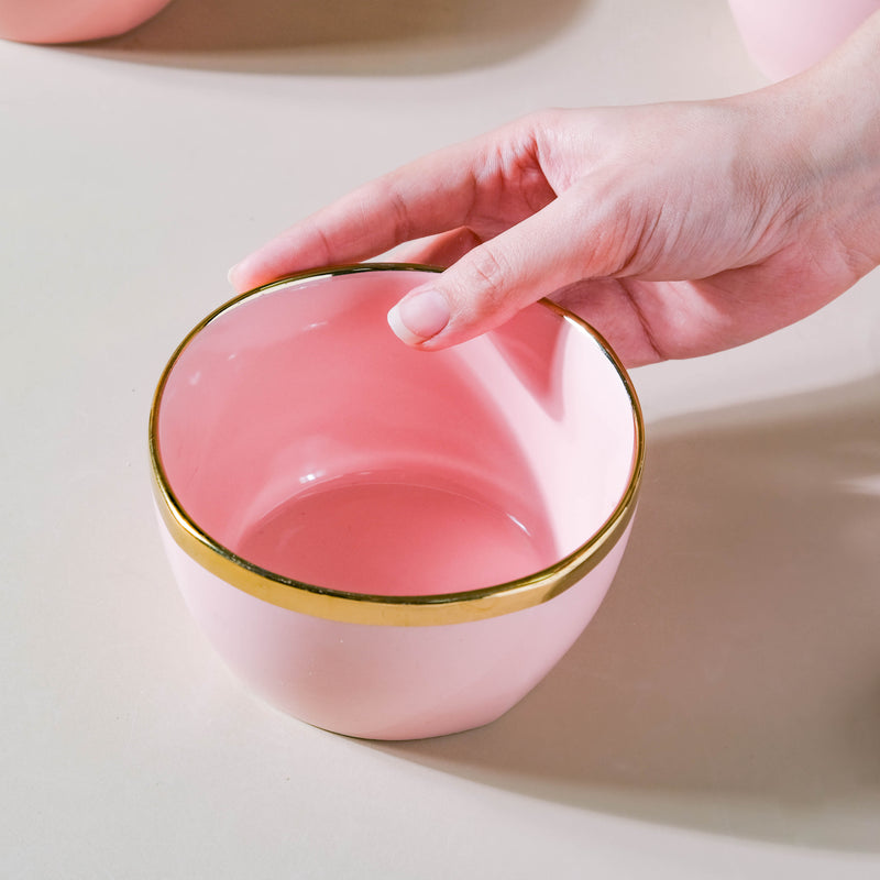 Petunia Pink Snack Bowl Set Of 4 With Chopsticks And Soup Spoons - Bowl, soup bowl, ceramic bowl, snack bowls, curry bowl, popcorn bowls | Bowls for dining table & home decor