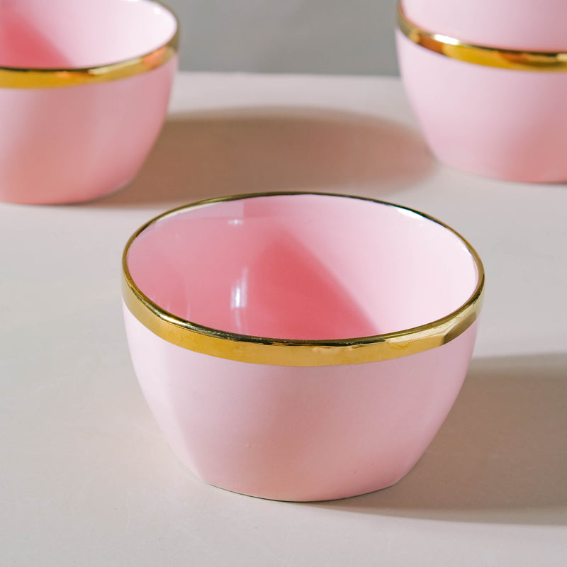 Petunia Pink Snack Bowl Set Of 4 With Chopsticks And Soup Spoons - Bowl, soup bowl, ceramic bowl, snack bowls, curry bowl, popcorn bowls | Bowls for dining table & home decor