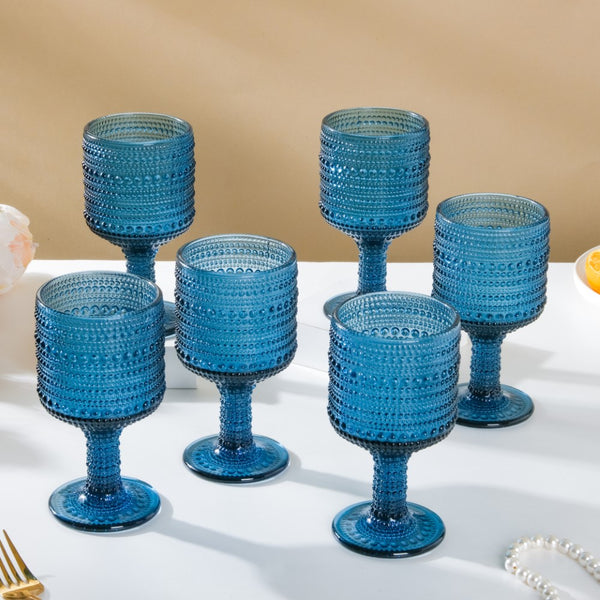 Bubble Patterned Stemmed Glass Blue Set Of 6 250ml