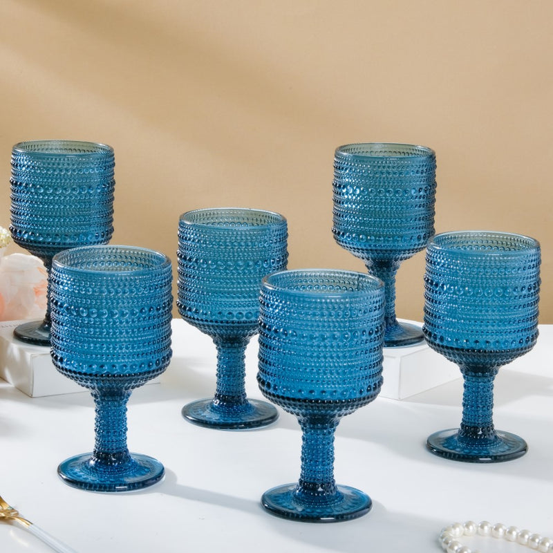 Bubble Patterned Stemmed Glass Blue Set Of 6 250ml