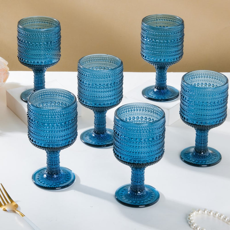 Bubble Patterned Stemmed Glass Blue Set Of 6 250ml