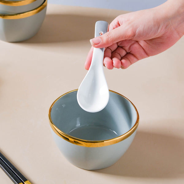 Gorgeous Grey Snack Bowl Set Of 4 With Chopsticks And Soup Spoons