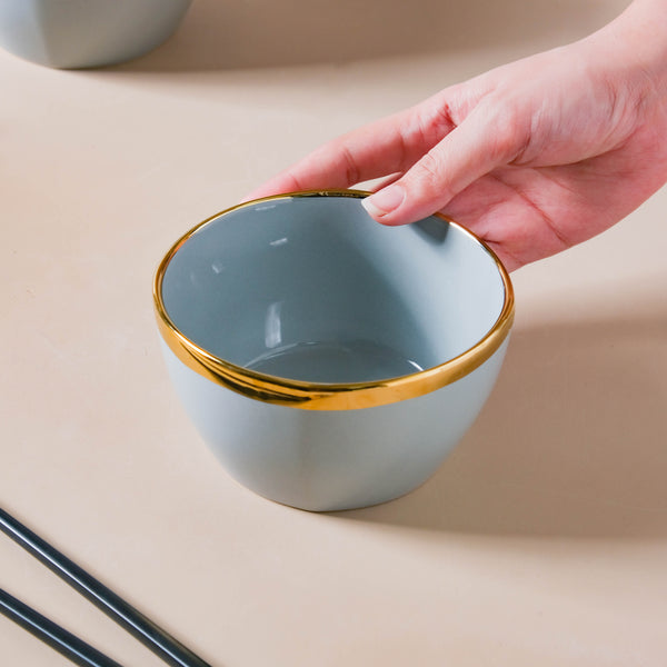 Gorgeous Grey Snack Bowl Set Of 4 With Chopsticks And Soup Spoons