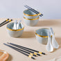 Gorgeous Grey Snack Bowl Set Of 4 With Chopsticks And Soup Spoons - Bowl, soup bowl, ceramic bowl, snack bowls, curry bowl, popcorn bowls | Bowls for dining table & home decor