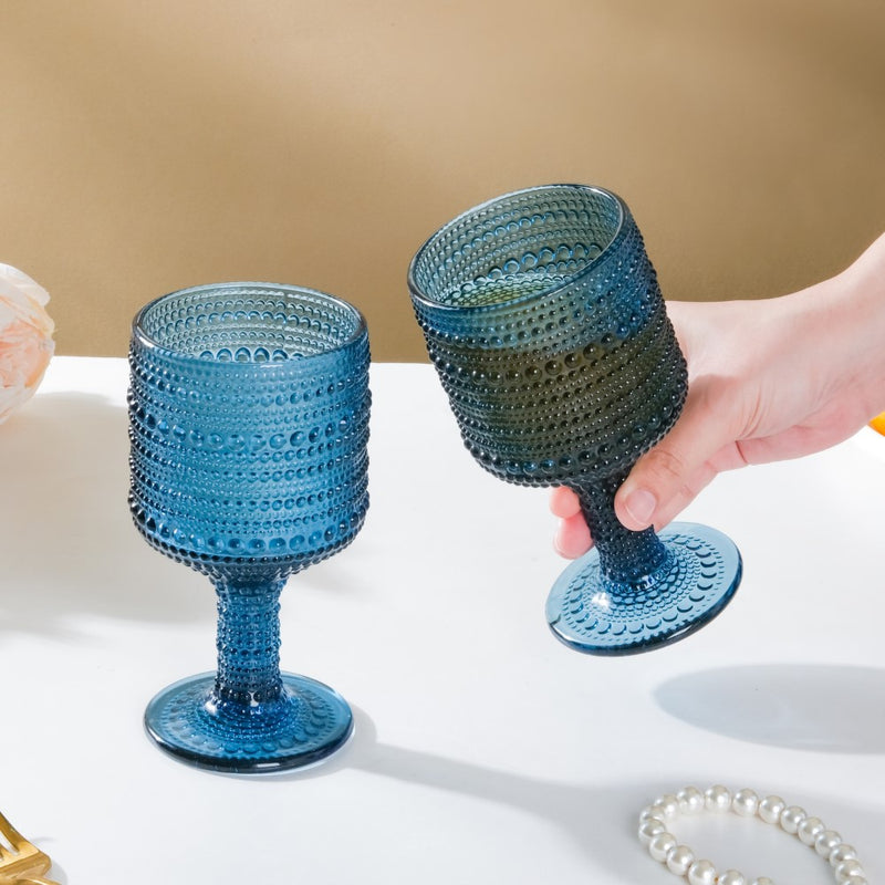 Bubble Patterned Stemmed Glass Blue Set Of 6 250ml