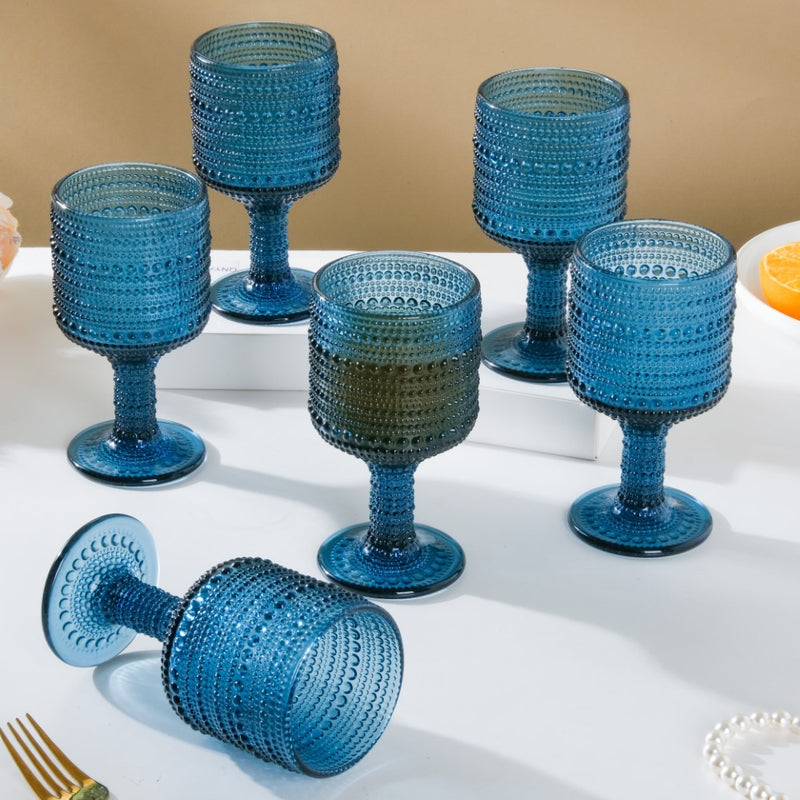 Bubble Patterned Stemmed Glass Blue Set Of 6 250ml