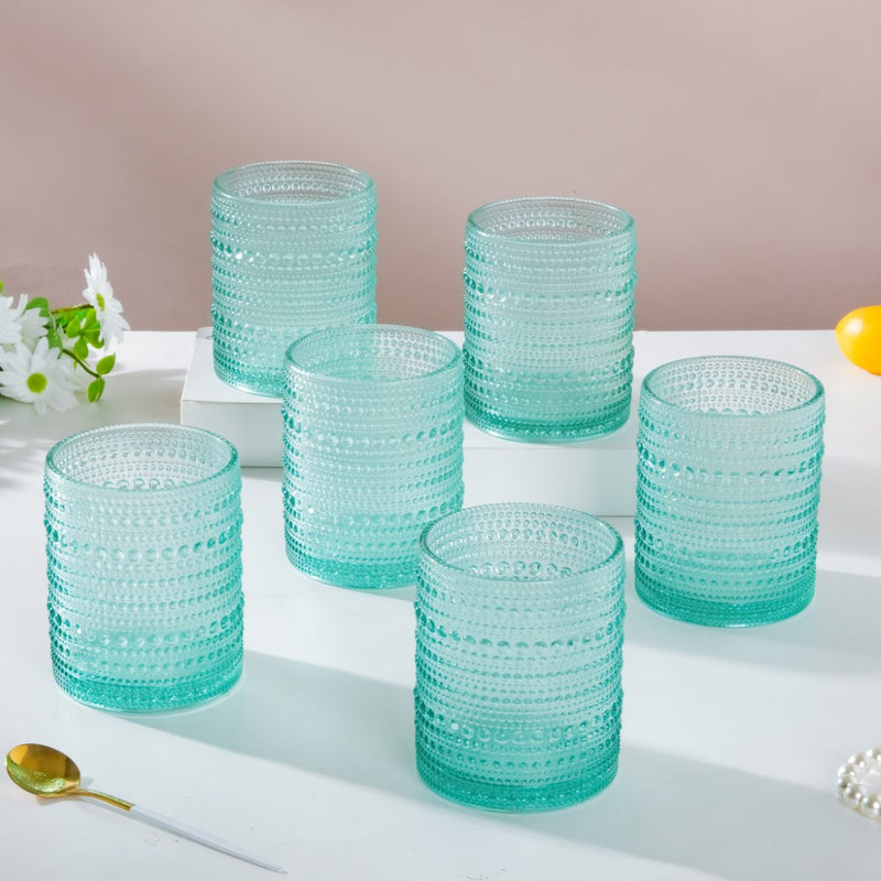 Bubbles Texture Glass Turquoise Set Of 6 250ml