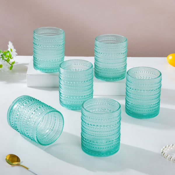 Bubbles Texture Glass Turquoise Set Of 6 250ml