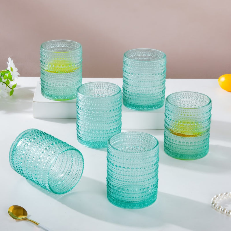 Bubbles Texture Glass Turquoise Set Of 6 250ml