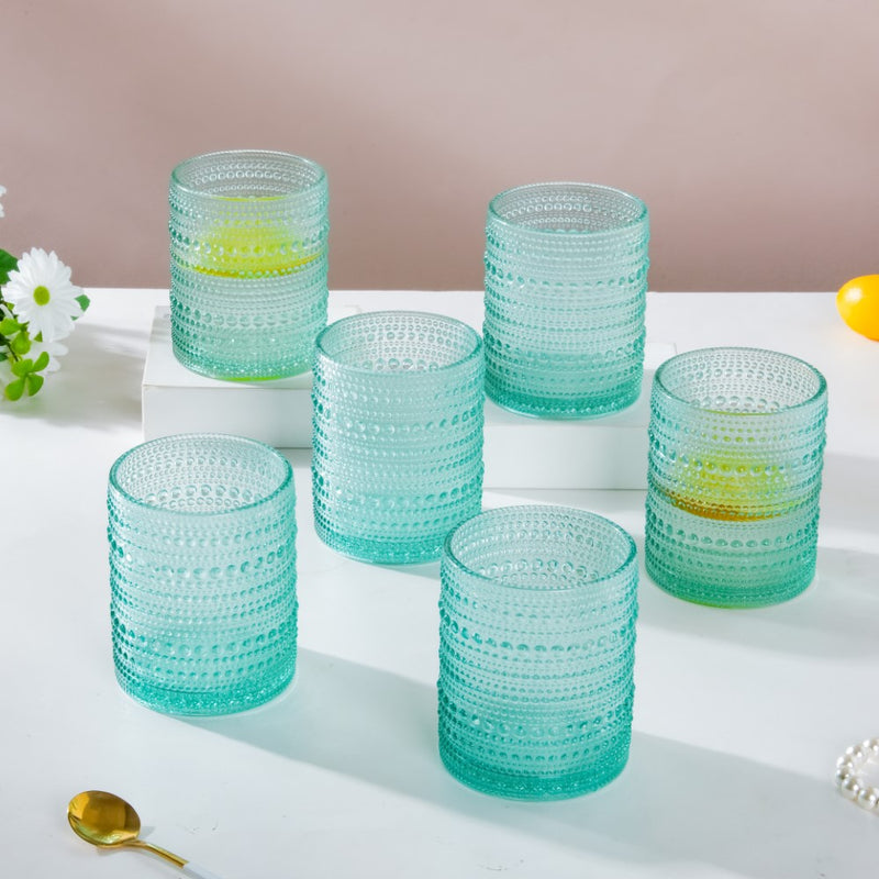 Bubbles Texture Glass Turquoise Set Of 6 250ml