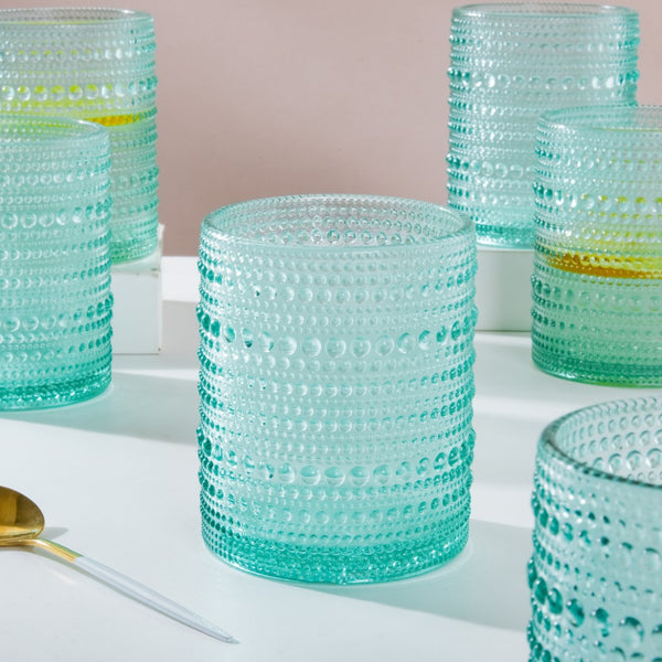 Bubbles Texture Glass Turquoise Set Of 6 250ml