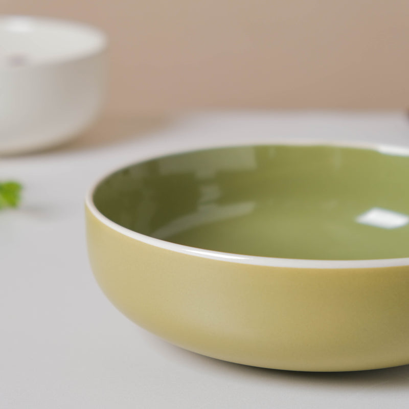 Jaen Olive Green Snack Bowl 7 Inch - Bowl, ceramic bowl, serving bowls, noodle bowl, salad bowls, bowl for snacks, large serving bowl | Bowls for dining table & home decor