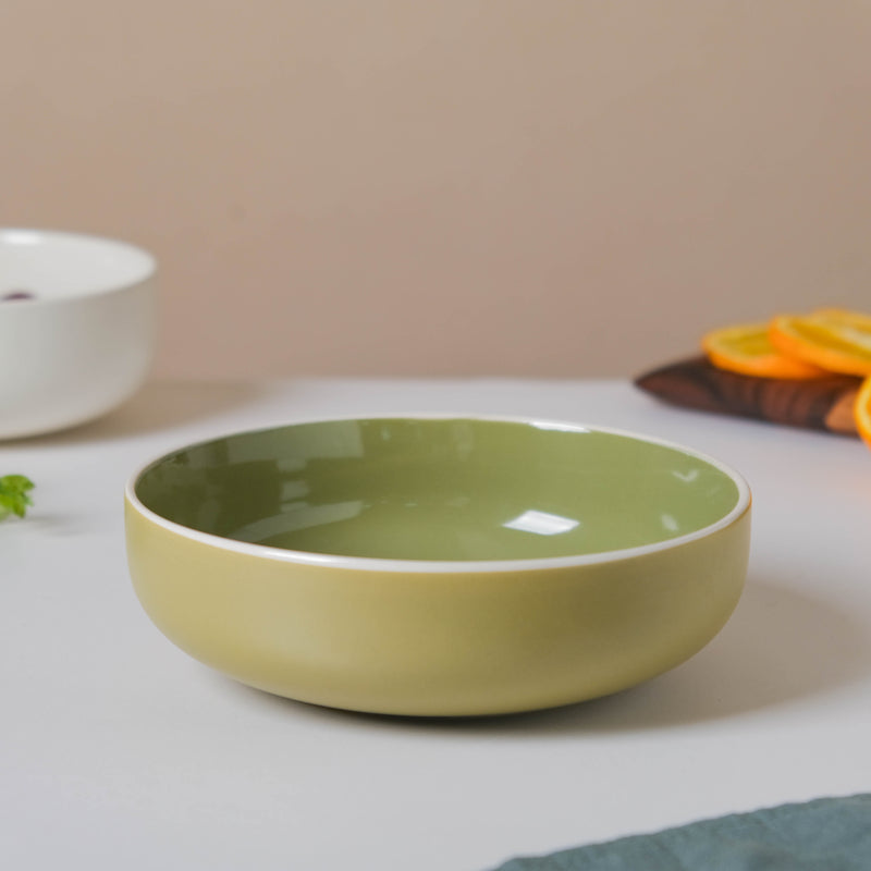 Jaen Olive Green Snack Bowl 7 Inch - Bowl, ceramic bowl, serving bowls, noodle bowl, salad bowls, bowl for snacks, large serving bowl | Bowls for dining table & home decor