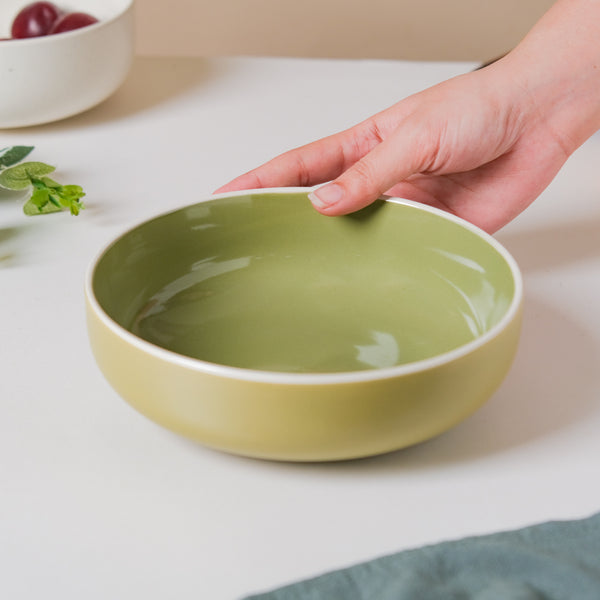 Jaen Olive Green Snack Bowl 7 Inch - Bowl, ceramic bowl, serving bowls, noodle bowl, salad bowls, bowl for snacks, large serving bowl | Bowls for dining table & home decor