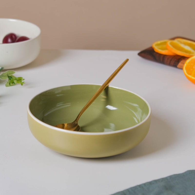 Jaen Olive Green Snack Bowl 7 Inch - Bowl, ceramic bowl, serving bowls, noodle bowl, salad bowls, bowl for snacks, large serving bowl | Bowls for dining table & home decor