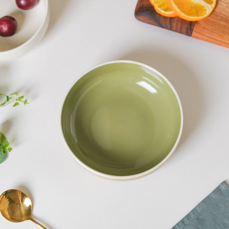 Jaen Olive Green Snack Bowl 7 Inch - Bowl, ceramic bowl, serving bowls, noodle bowl, salad bowls, bowl for snacks, large serving bowl | Bowls for dining table & home decor