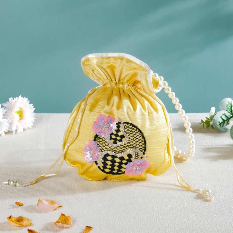 Noor Floral Potli Bag Yellow