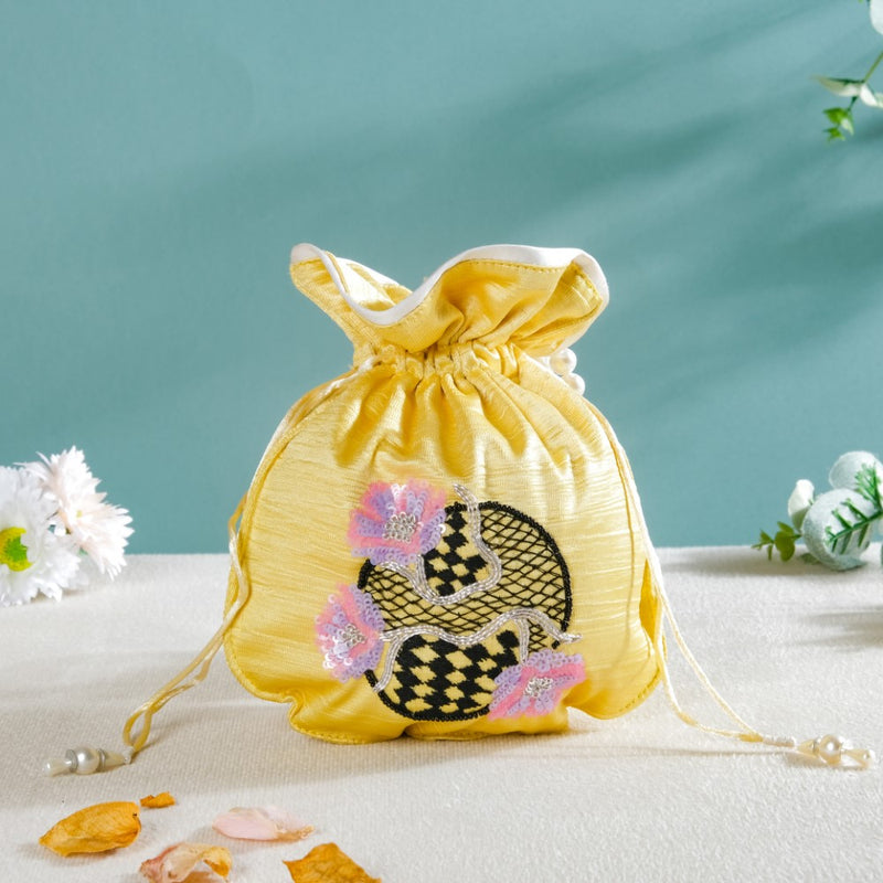 Noor Floral Potli Bag Yellow
