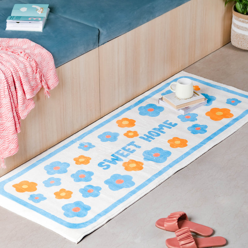 Blue Flower Bedside Runner Rug