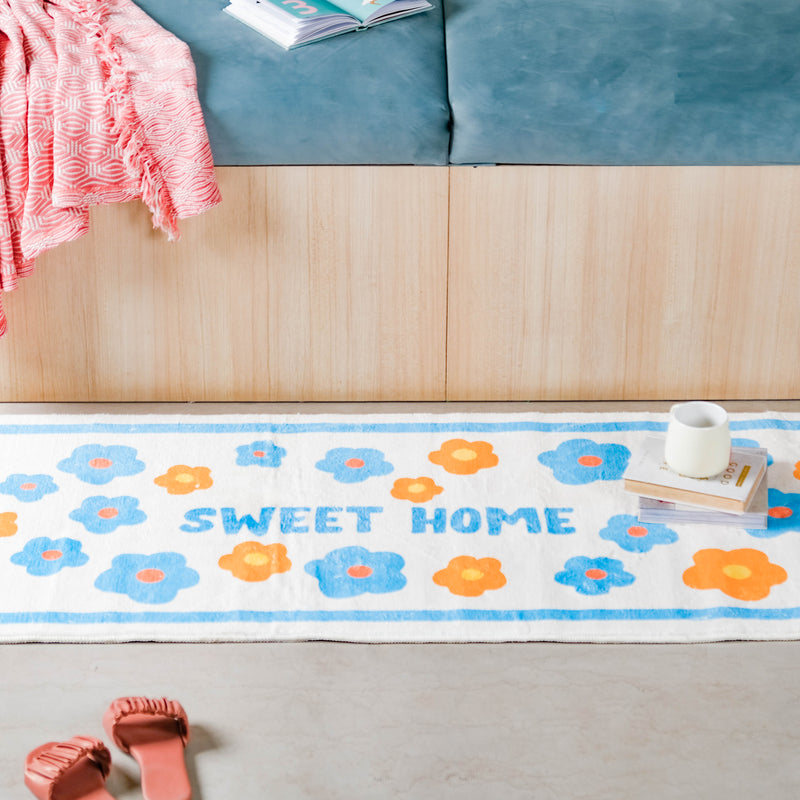 Blue Flower Bedside Runner Rug