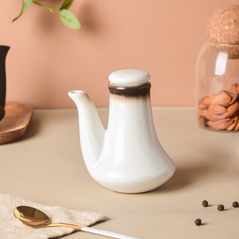 Cavern Clay Spouted Oil Pot White 150 ml - Kitchen Tool
