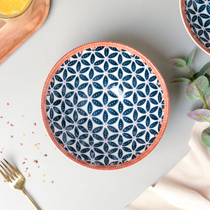 Floret Ceramic Ramen Bowl 8 Inch 750 ml - Soup bowl, ceramic bowl, ramen bowl, serving bowls, salad bowls, noodle bowl | Bowls for dining table & home decor