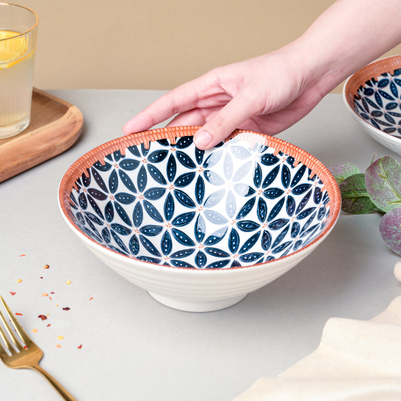 Floret Ceramic Ramen Bowl 8 Inch 750 ml - Soup bowl, ceramic bowl, ramen bowl, serving bowls, salad bowls, noodle bowl | Bowls for dining table & home decor