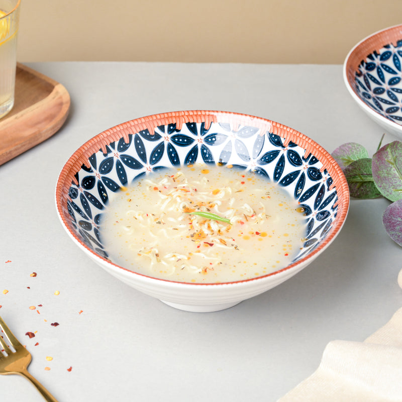 Floret Ceramic Ramen Bowl 8 Inch 750 ml - Soup bowl, ceramic bowl, ramen bowl, serving bowls, salad bowls, noodle bowl | Bowls for dining table & home decor