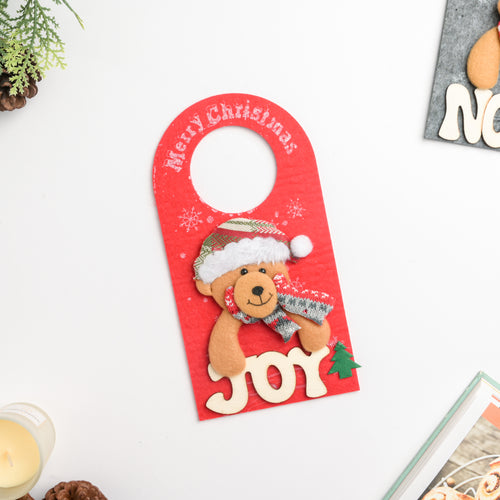 Bear Festive Door Tag Joy Red 8.5 Inch - Showpiece | Home decor item | Room decoration item