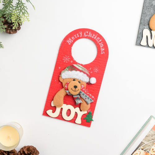 Bear Festive Door Tag Joy Red 8.5 Inch - Showpiece | Home decor item | Room decoration item