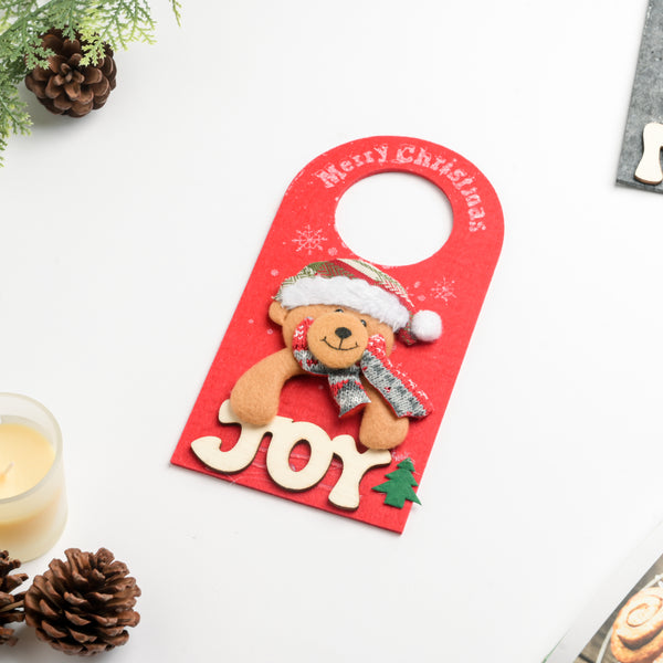 Bear Festive Door Tag Joy Red 8.5 Inch - Showpiece | Home decor item | Room decoration item
