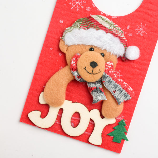 Bear Festive Door Tag Joy Red 8.5 Inch - Showpiece | Home decor item | Room decoration item