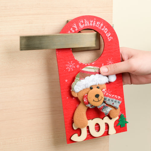 Bear Festive Door Tag Joy Red 8.5 Inch - Showpiece | Home decor item | Room decoration item