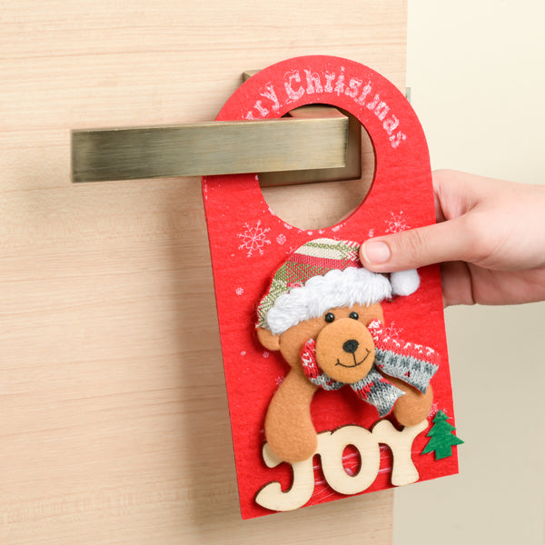 Bear Festive Door Tag Joy Red 8.5 Inch - Showpiece | Home decor item | Room decoration item
