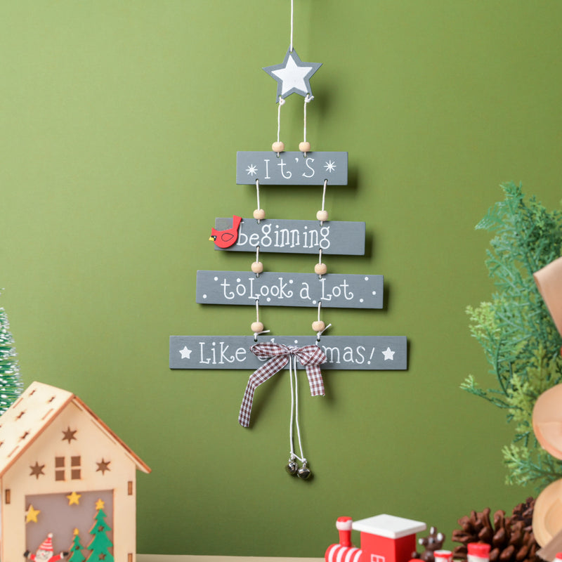 Festive Cheer Christmas Wall Hanging Grey 12.5 Inch - Wall decoration for Christmas wall design | Room decor & home decoration items