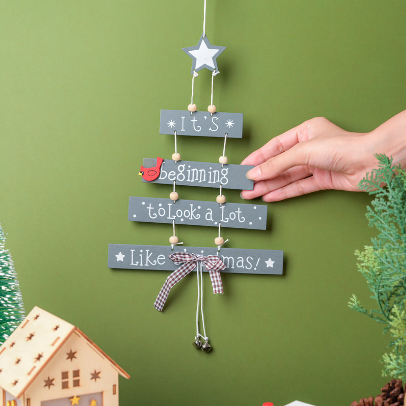 Festive Cheer Christmas Wall Hanging Grey 12.5 Inch - Wall decoration for Christmas wall design | Room decor & home decoration items