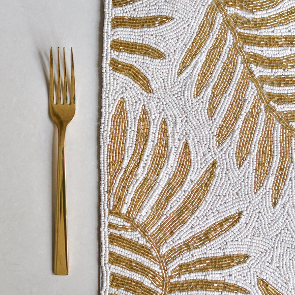 Beads White and Gold Rectangle Table Mat