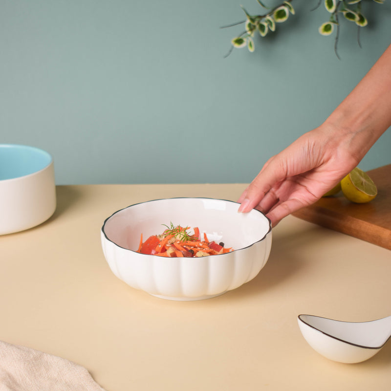 White Scallop Salad Bowl - Bowl, soup bowl, ceramic bowl, snack bowls, curry bowl, popcorn bowls | Bowls for dining table & home decor