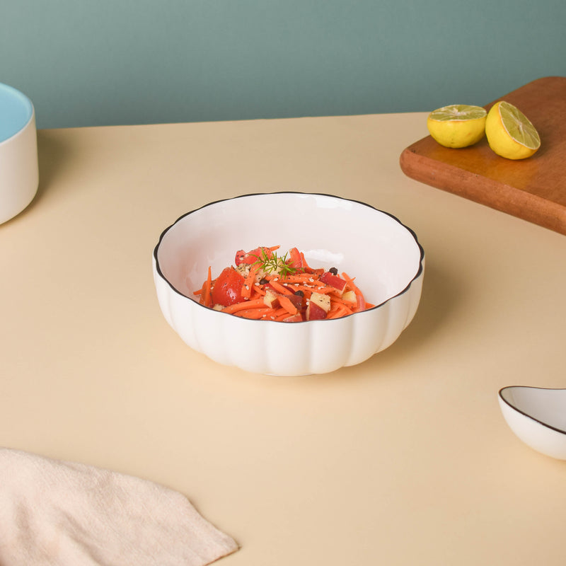 White Scallop Salad Bowl - Bowl, soup bowl, ceramic bowl, snack bowls, curry bowl, popcorn bowls | Bowls for dining table & home decor