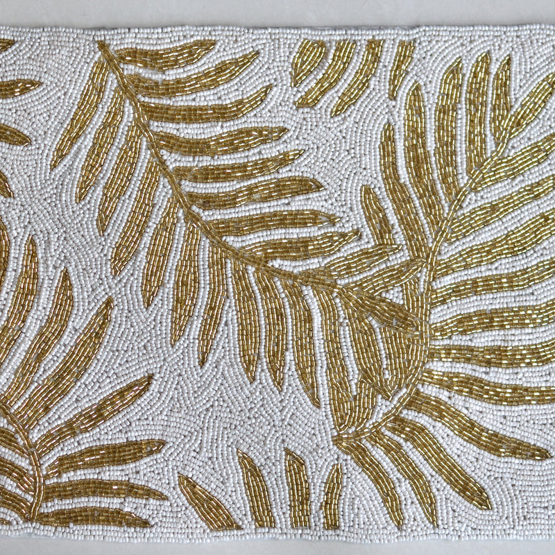 Beads White and Gold Rectangle Table Mat