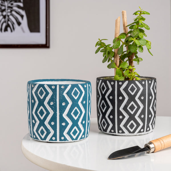 Diamond Blue Zigzag Planter - Indoor planters and flower pots | Home decor items