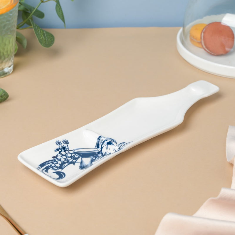 Snack Time Floral Ceramic Section Long Plate White 11.5 Inch - Ceramic platter, serving platter, fruit platter | Plates for dining table & home decor
