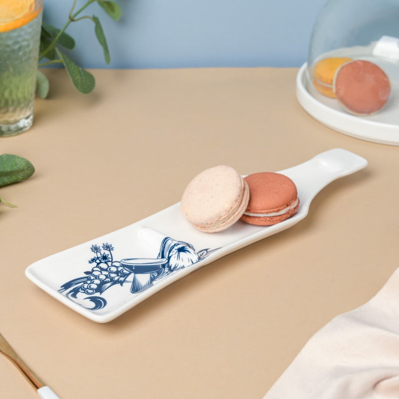 Snack Time Floral Ceramic Section Long Plate White 11.5 Inch - Ceramic platter, serving platter, fruit platter | Plates for dining table & home decor