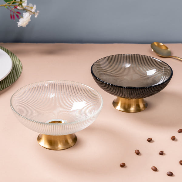 Ribbed Glass Decorative Bowl - Glass bowl, serving bowls, bowl for snacks, glass serving bowl, large serving bowl | Bowls for dining table & home decor