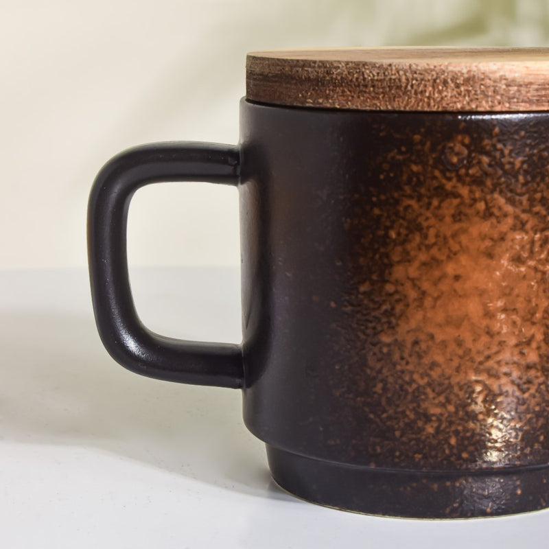 Savanna Stoneware Mug With Lid Black 250 ml- Mug for coffee, tea mug, cappuccino mug | Cups and Mugs for Coffee Table & Home Decor