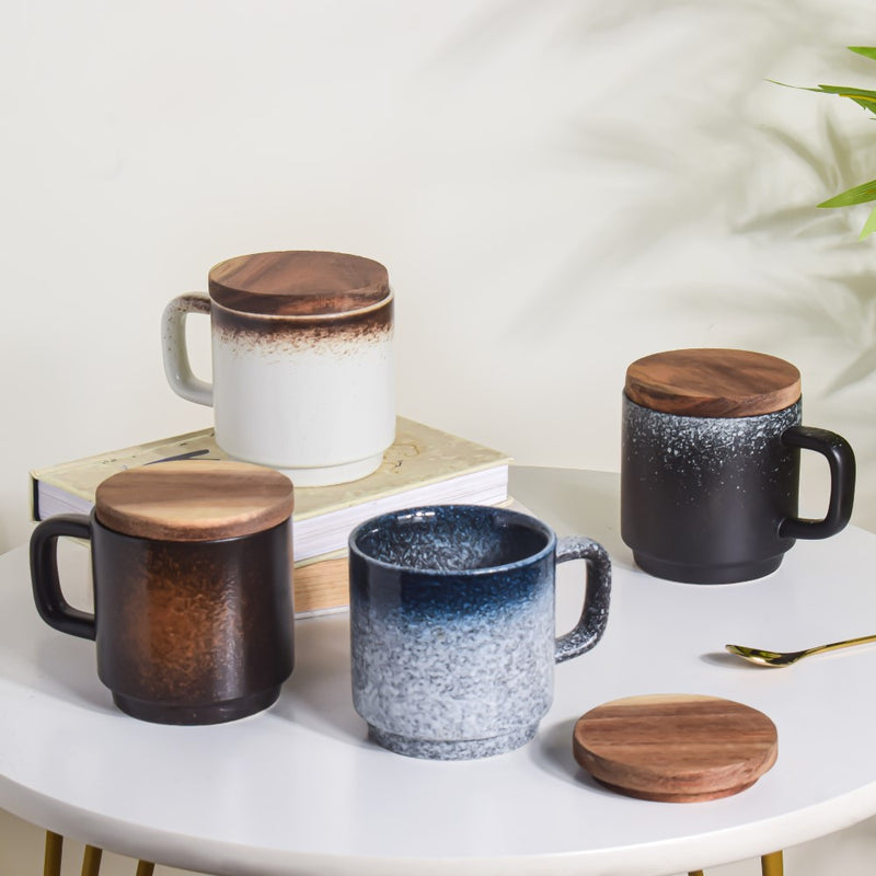 Galaxy Stone Pottery Mug With Lid Black 250 ml- Mug for coffee, tea mug, cappuccino mug | Cups and Mugs for Coffee Table & Home Decor